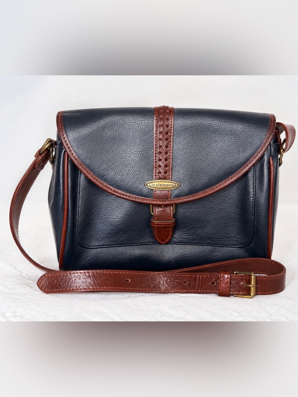 Liz Claiborne Black and Brown Leather Messenger Bag